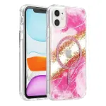 Onegif Apple İphone 11 Lotus Simli Magsafe Kapak - Pembe-1
