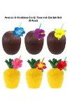Ananas Hindistan Cevizi Tasarımlı Pipetli Bardak Seti (6 Adet)-1
