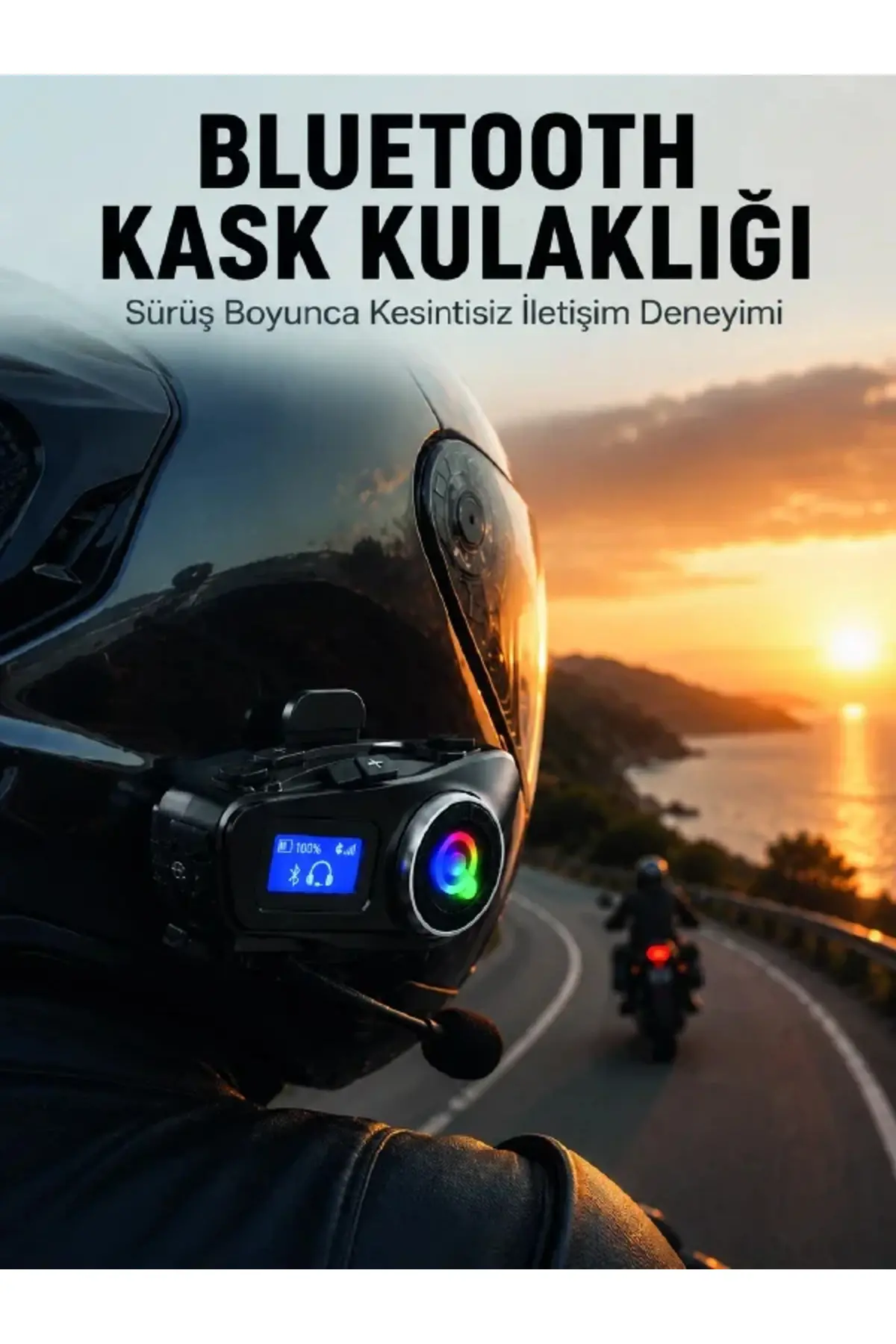 LCD Ekranlı Bluetooth Kask Kulaklığı FM Radyo ve SD Kart Girişli