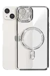 Apple iPhone 14 Kılıf Joke Simli Magneticsafe Kılıf - Gümüş-3