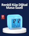 Renk Değiştiren LED Alarmlı Dijital Küp Masa Saati-1