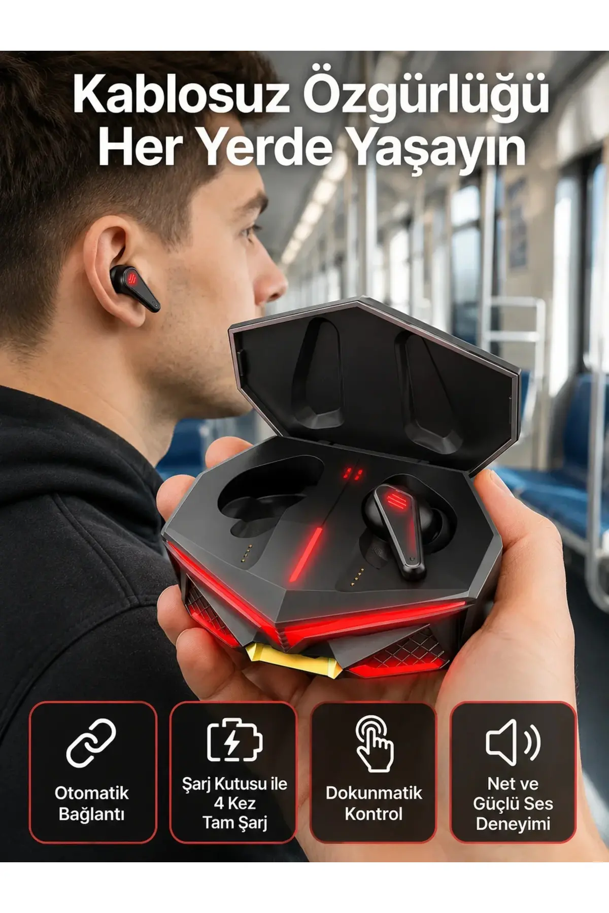 Profesyonel TWS Işıklı Kablosuz Bluetooth Kulaklık Oyuncu Kulaklığı