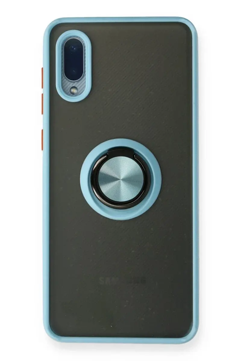 Samsung Galaxy A02 Kılıf Montreal Yüzüklü Silikon Kapak - Buz Mavi