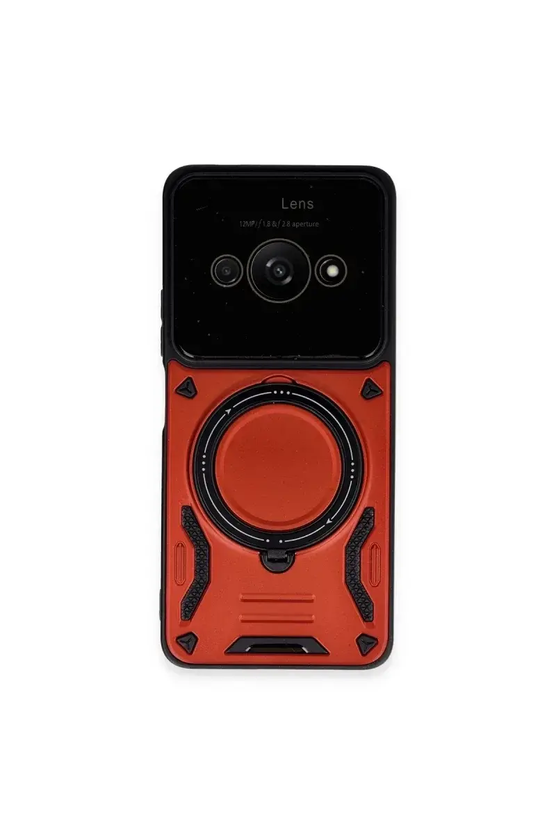 Xiao Poco C61 Kılıf Joy Lens Standlı Kapak - Kırmızı