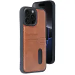 Apple İphone 15 Pro Max Kılıf Sara Kartvizitli Deri Kılıf - Taba-1