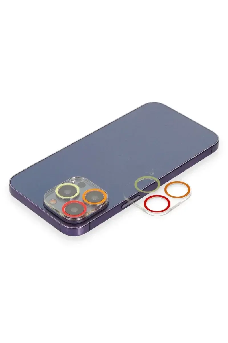 Apple iPhone 13 Pro Max Renkli Kamera Lens Koruma Cam - Turuncu-Kırmızı