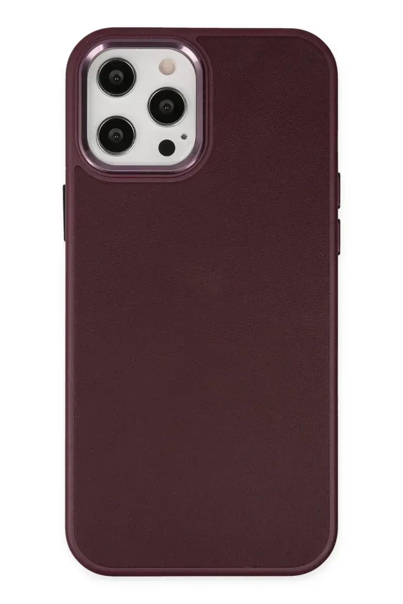 Apple iPhone 12 Pro Max Kılıf Asya Deri Silikon - Mürdüm