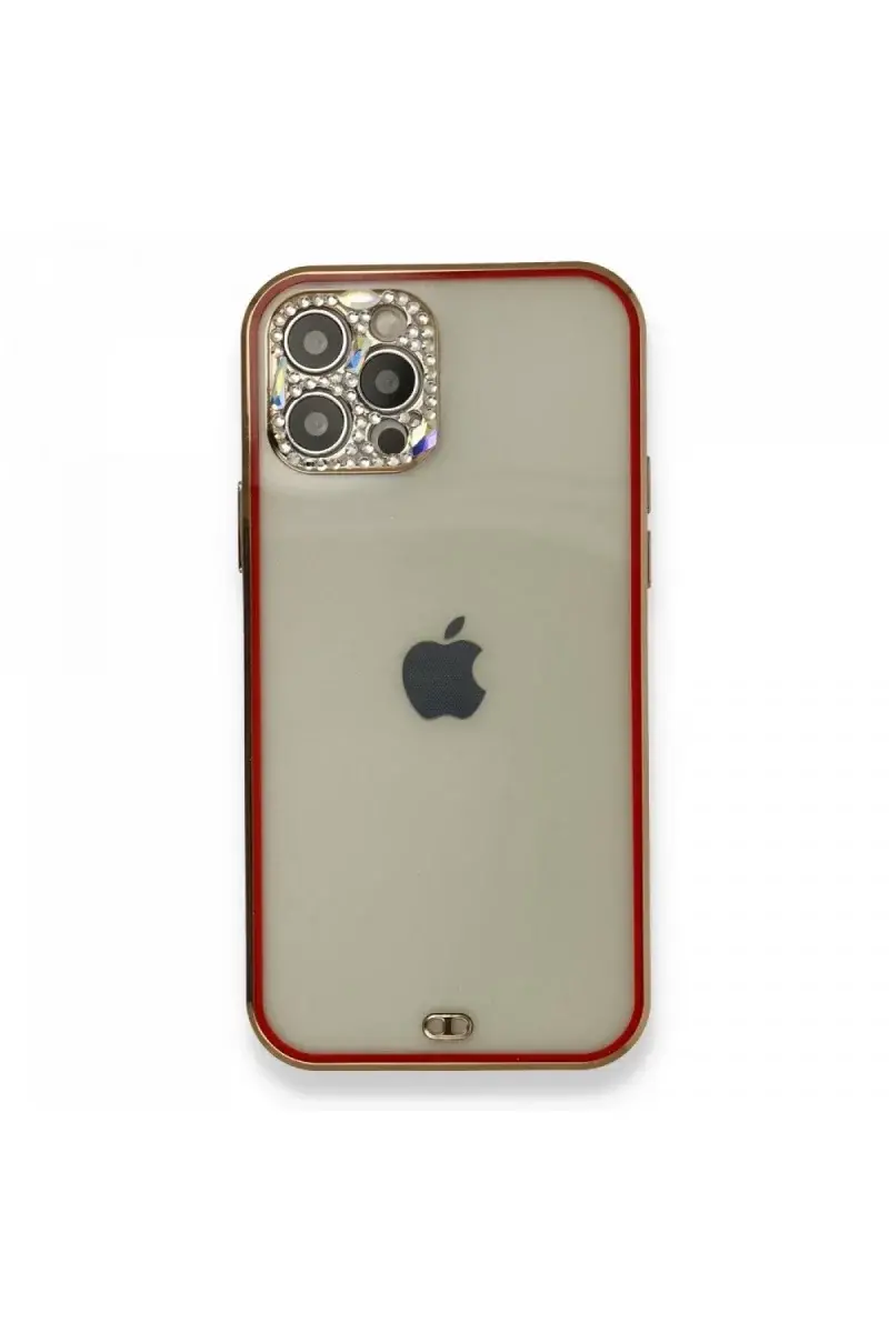 Apple iPhone 12 Pro Kılıf Liva Taşlı Silikon - Kırmızı