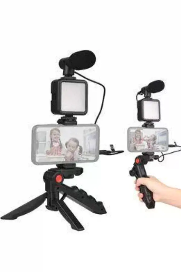 Telefon Tutucu Mini krofonlu Tripod Vlog Çekim Video