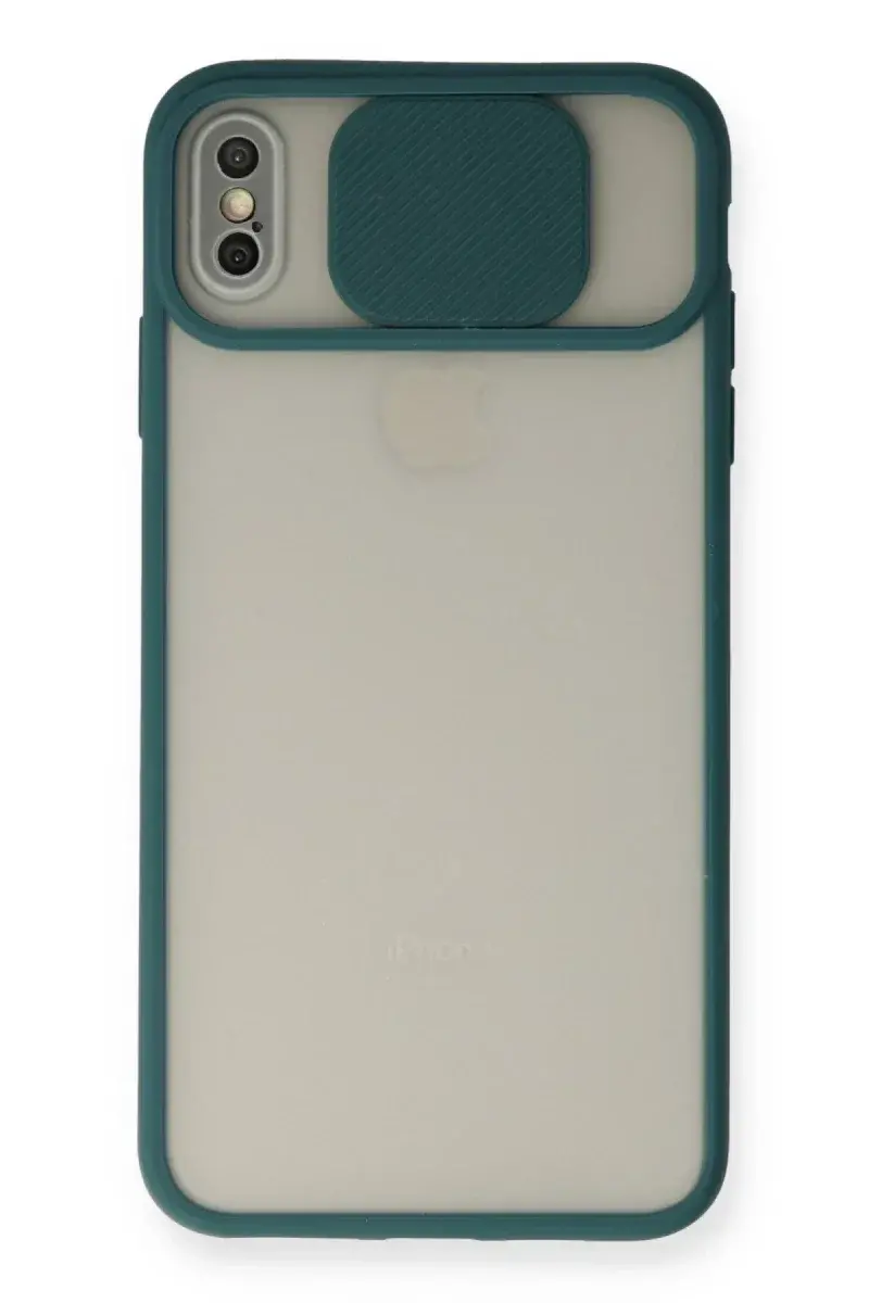 Apple iPhone X Kılıf Palm Buzlu Kamera Sürgülü Silikon - Yeşil