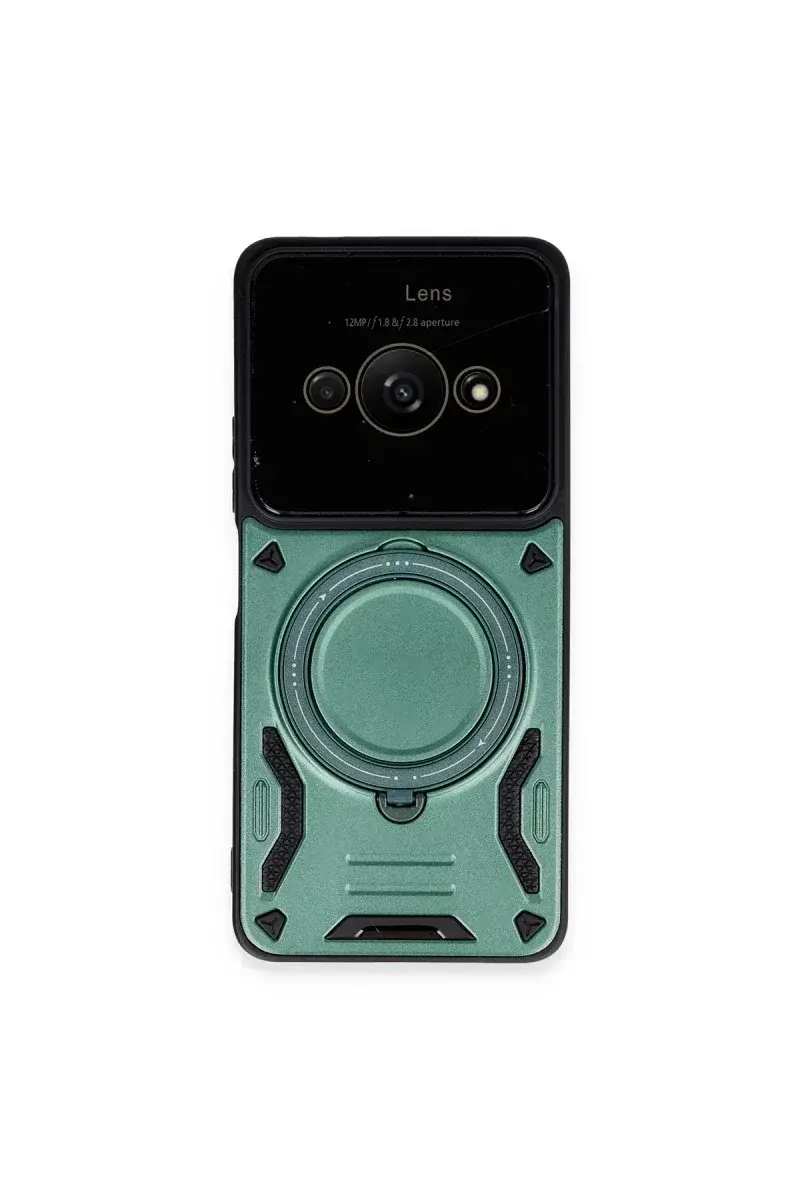 Xiao Poco C61 Kılıf Joy Lens Standlı Kapak - Koyu Yeşil