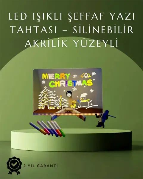 Şık ve Modern LED Pano – Neon Işıklı Silinebilir Akrilik Yazı Tahtası, 7 Renkli Kalem Dahil