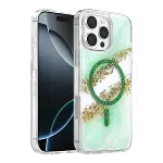 Onegif Apple İphone 16 Pro Max Lotus Simli Magsafe Kapak - Yeşil-1