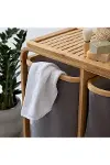 Kirli Çamaşır Sepeti Ahşap - Bambu 3 Organizer Bölmeli Kumaş Çantalı 50X30X70CM-2