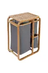 Kirli Çamaşır Sepeti Ahşap - Bambu 3 Organizer Bölmeli Kumaş Çantalı 50X30X70CM-3