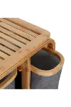 Kirli Çamaşır Sepeti Ahşap - Bambu 3 Organizer Bölmeli Kumaş Çantalı 50X30X70CM-4