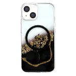 Onegif Apple İphone 14 Lotus Simli Magsafe Kapak - Siyah-3