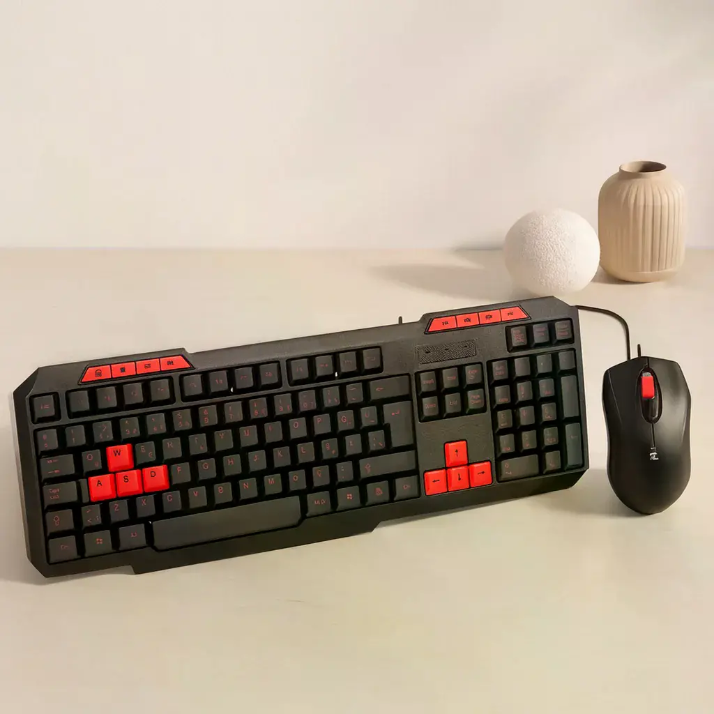 USB Kablolu Klavye Mouse Set - Kırmızı Tuşlu Q Klavye 1600 DPI
