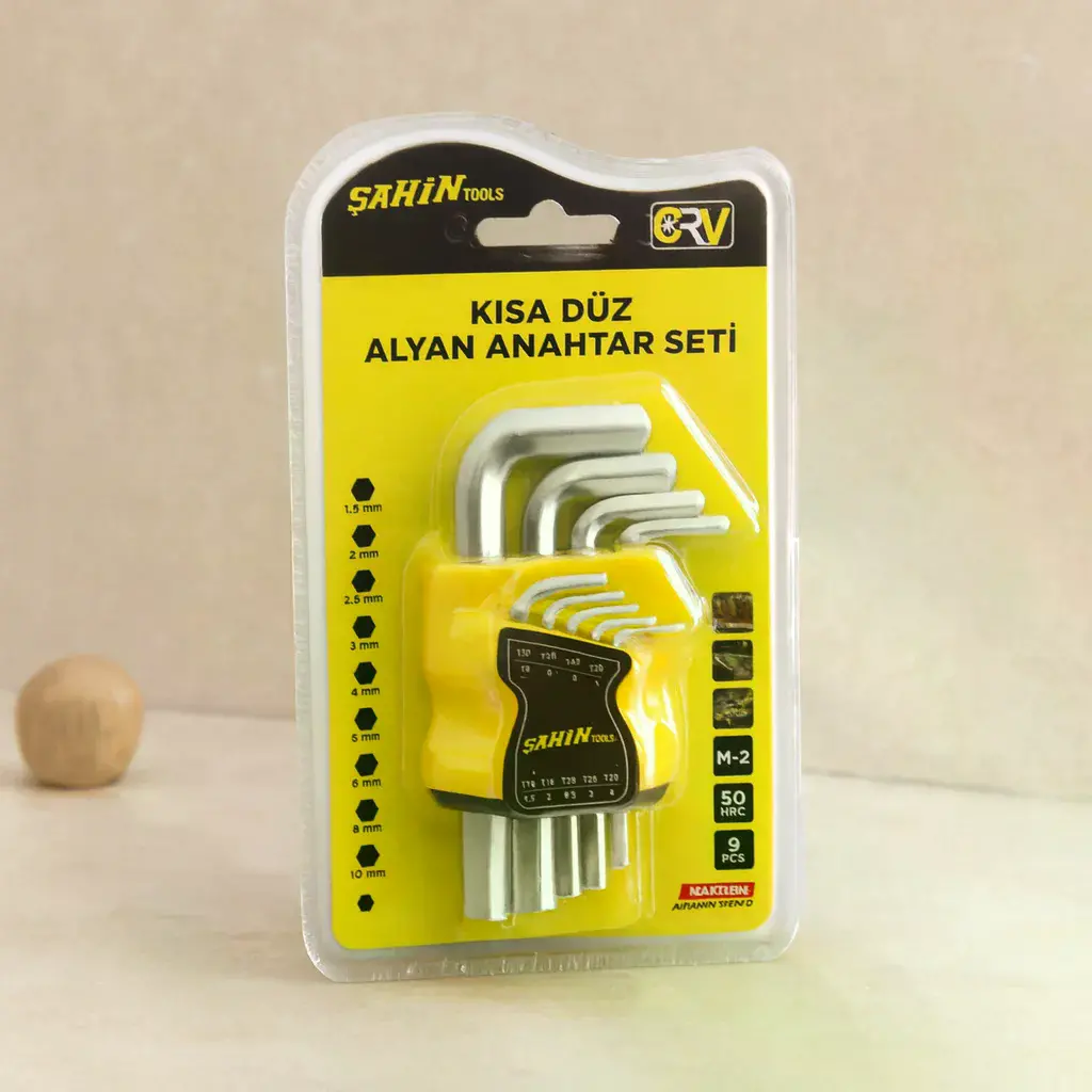 Alyan Anahtar Seti 9 Parça Kısa Düz (1.5–10 mm)
