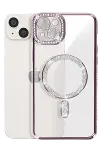 Apple iPhone 14 Kılıf Joke Simli Magneticsafe Kılıf - Pembe-3