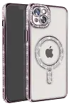 Apple iPhone 14 Kılıf Joke Simli Magneticsafe Kılıf - Pembe-1