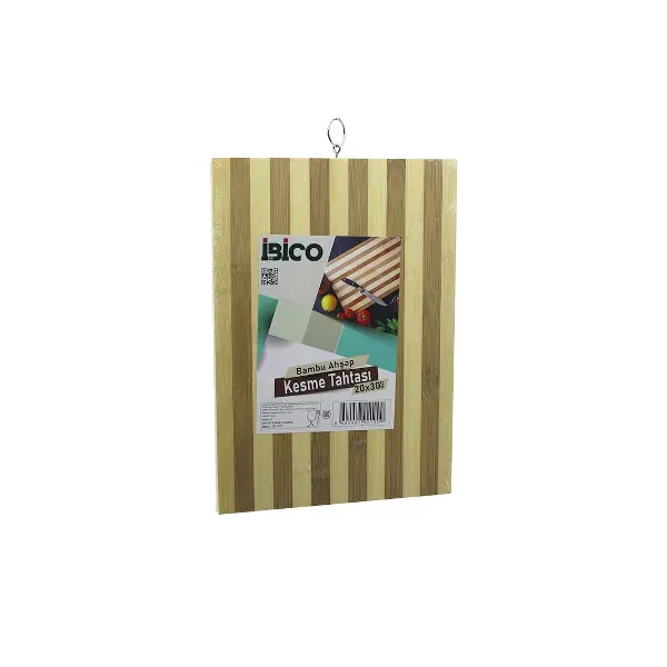 20 X 30 X 1.4CM Beyaz Çizgili Ahşap Bambu Kesim Panosu - Kesme Tahtası Metal Kulplu