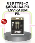 Tekrar Şarj Edilebilir AA USB Type-C Pil | 1000+ Döngü | 1.5V Sabit Voltaj-1