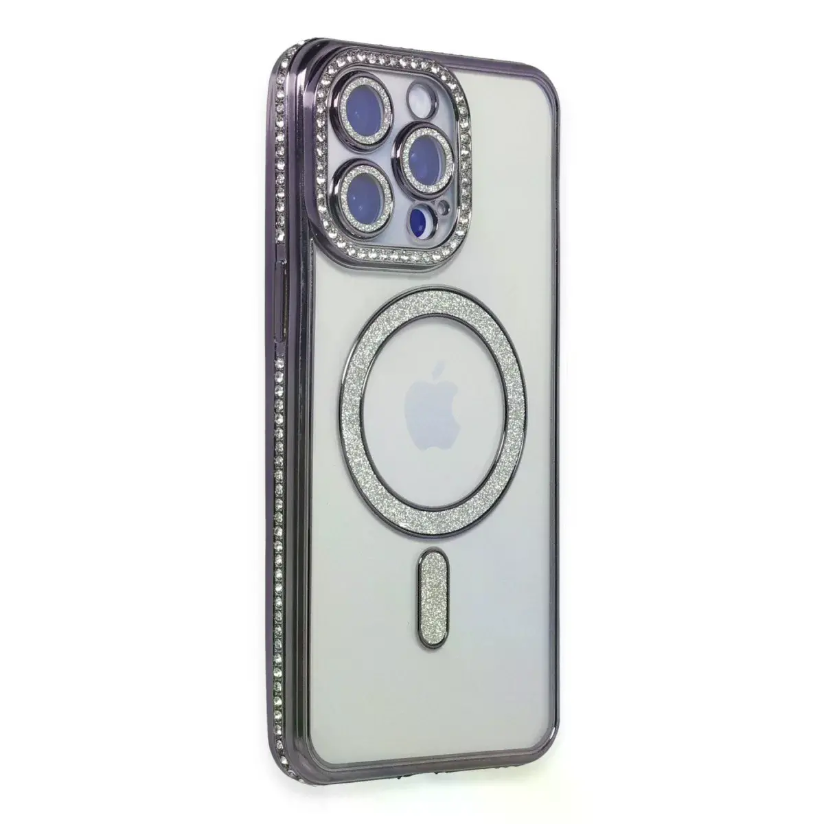 Apple İphone 15 Pro Max Kılıf Joke Simli Magneticsafe Kılıf - Derin Mor