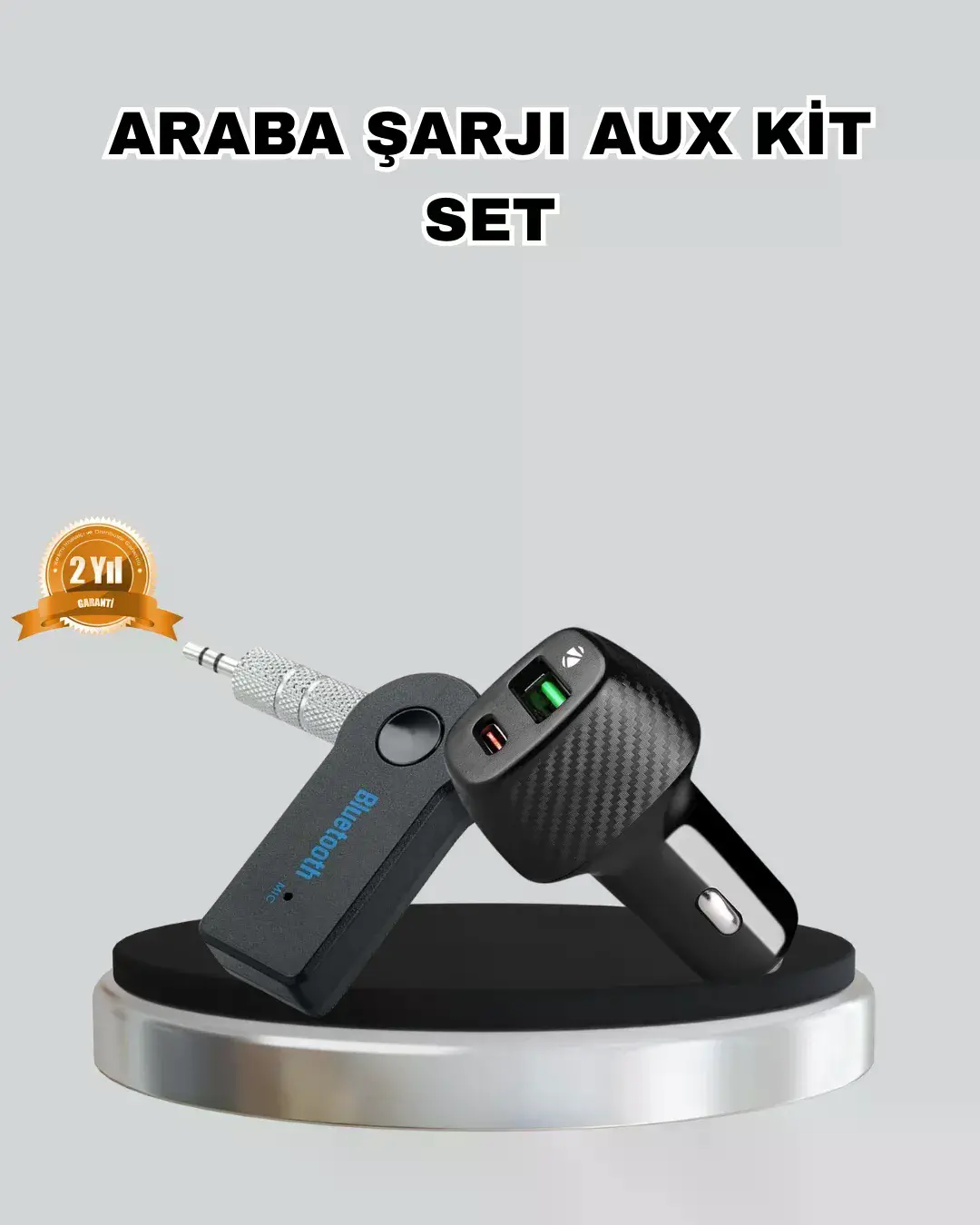 AUX Bluetooth Adaptör ve 38W Hızlı Araç Şarj Cihazı Seti