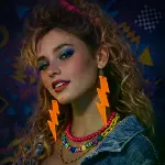 80’ler 9039lar Retro Neon Turuncu Şimşek Küpe 10 Cm-2