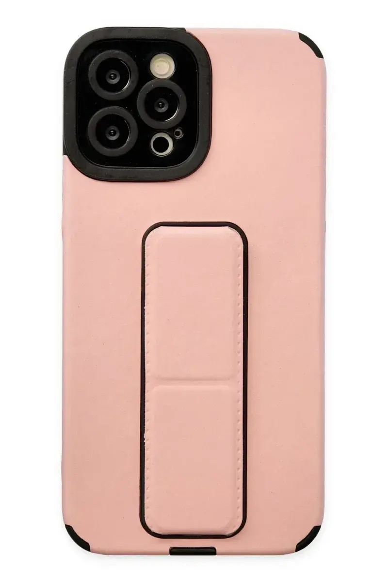 Apple iPhone 12 Pro Max Kılıf Mega Standlı Silikon - Pudra