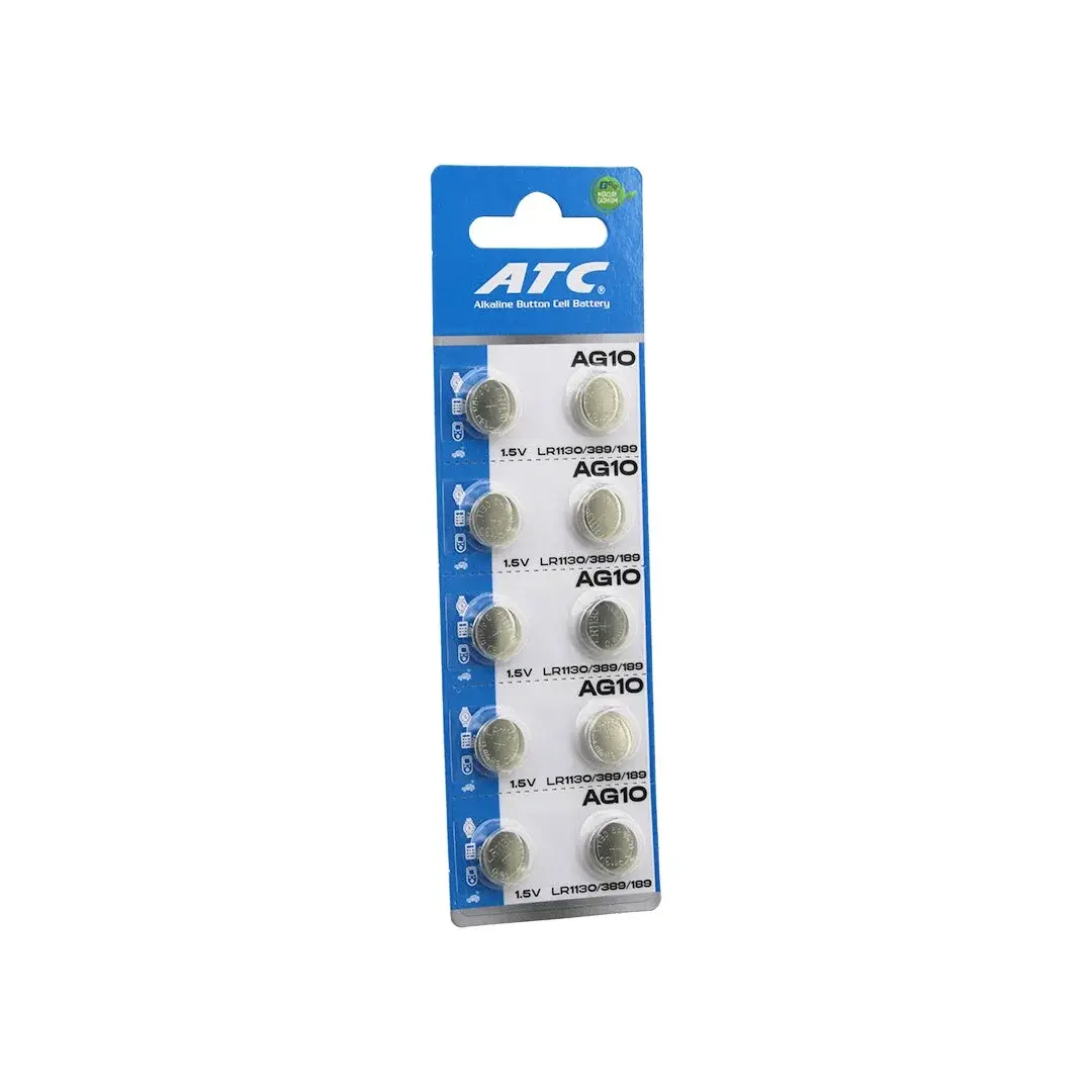 Atc Alkaline Button Battery AG10 LR-1130/389/189 Düğme Pil Alkalin 1.5V 10LU Kart
