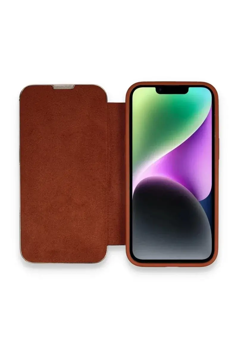 Apple iPhone 13 Pro Max Kılıf Dolpin Kapaklı - Kahverengi