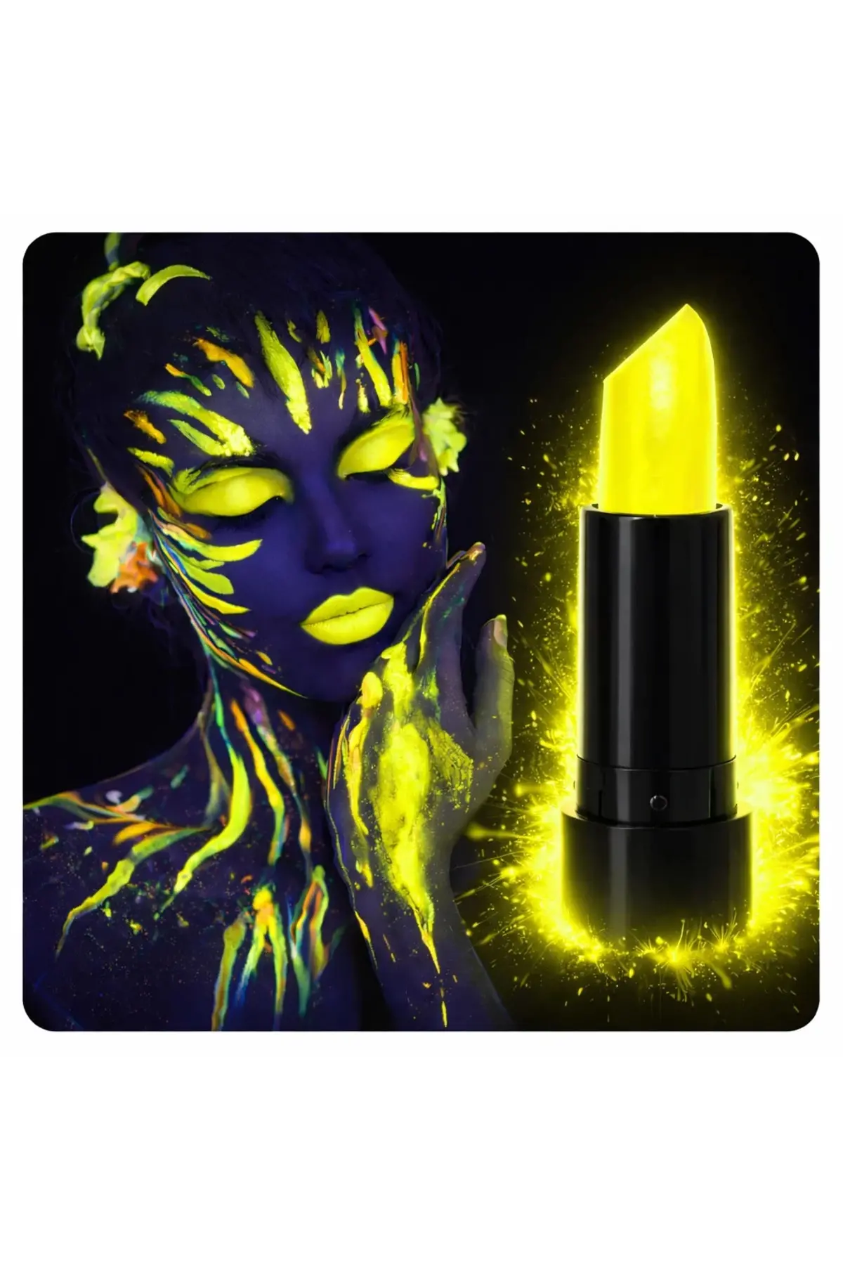 UV Neon Sarı Ruj – Karanlıkta Parlayan Makyaj Boyası