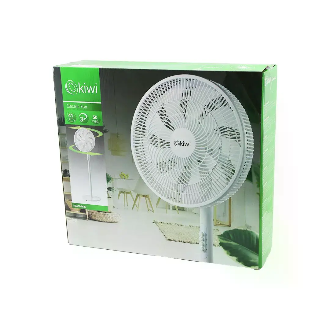 Kiwi KFAN-7627 41CM 50W Ev Tipi Ayaklı Vantilatör 3-KADEME Hız 9-PLS.KANAT Sigortalı Sessiz Motor Yü