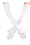 Beyaz Renk Dirseğe Kadar Uzun Kumaş Eldiven 40 Cm-2