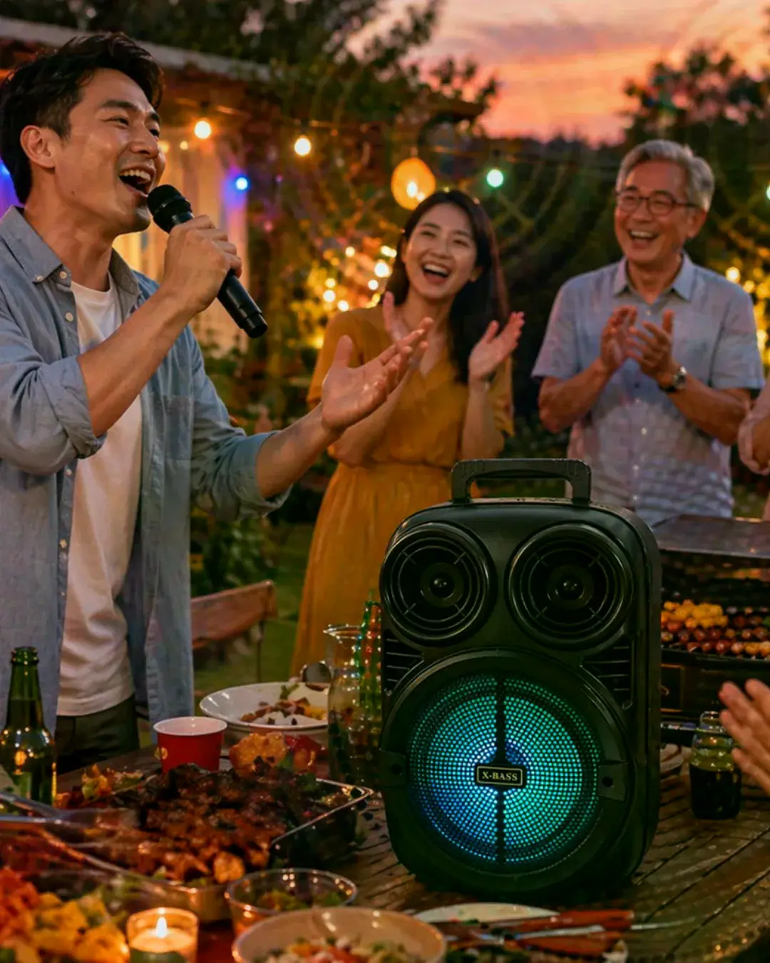 RGB Işıklı Bluetooth Karaoke Hoparlör krofonlu USB TF Kart Destekli Taşınabilir Speaker