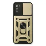 Samsung Galaxy A03s Kılıf Pars Lens Yüzüklü Silikon - Gold-1