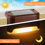 Solar Güneş Enerjili Şarj Edilen Köşebent Merdiven Veranda Bahçe Yolu Led Lamba Işık 4 Adet (4745)-2