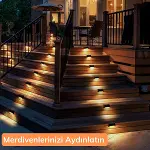 Solar Güneş Enerjili Şarj Edilen Köşebent Merdiven Veranda Bahçe Yolu Led Lamba Işık 4 Adet (4745)-3