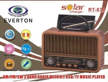 Güneş Enerjili Bluetoothlu Nostaljik Radyo RT-834