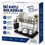 SİYAH - METAL 2 KATLI TABAKLIK - BULAŞIKLIK (4745)-3
