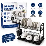 SİYAH - METAL 2 KATLI TABAKLIK - BULAŞIKLIK (4745)-1