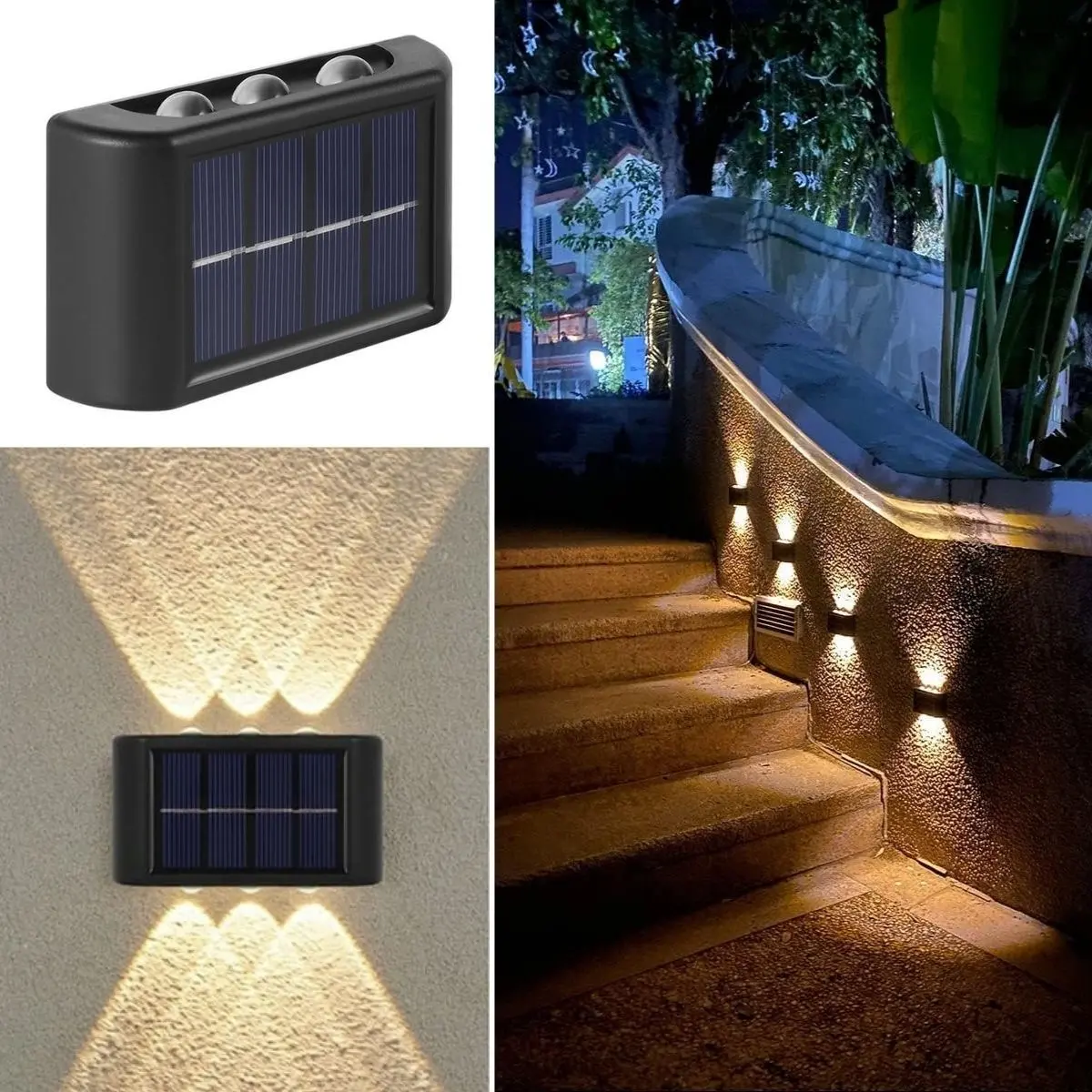 6 Ledli Solar Güneş Enerjili Aplik Led, Dekoratif Duvar Monteli Gün Işığı Led (4745)