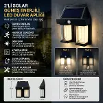 2&amp;#39;li Solar Güneş Enerjili LED Duvar Apliği, Hareket Sensörlü, Şarjlı, Kablosuz Dış Mekân Bahçe ve Kapı Lambası (4745)-5