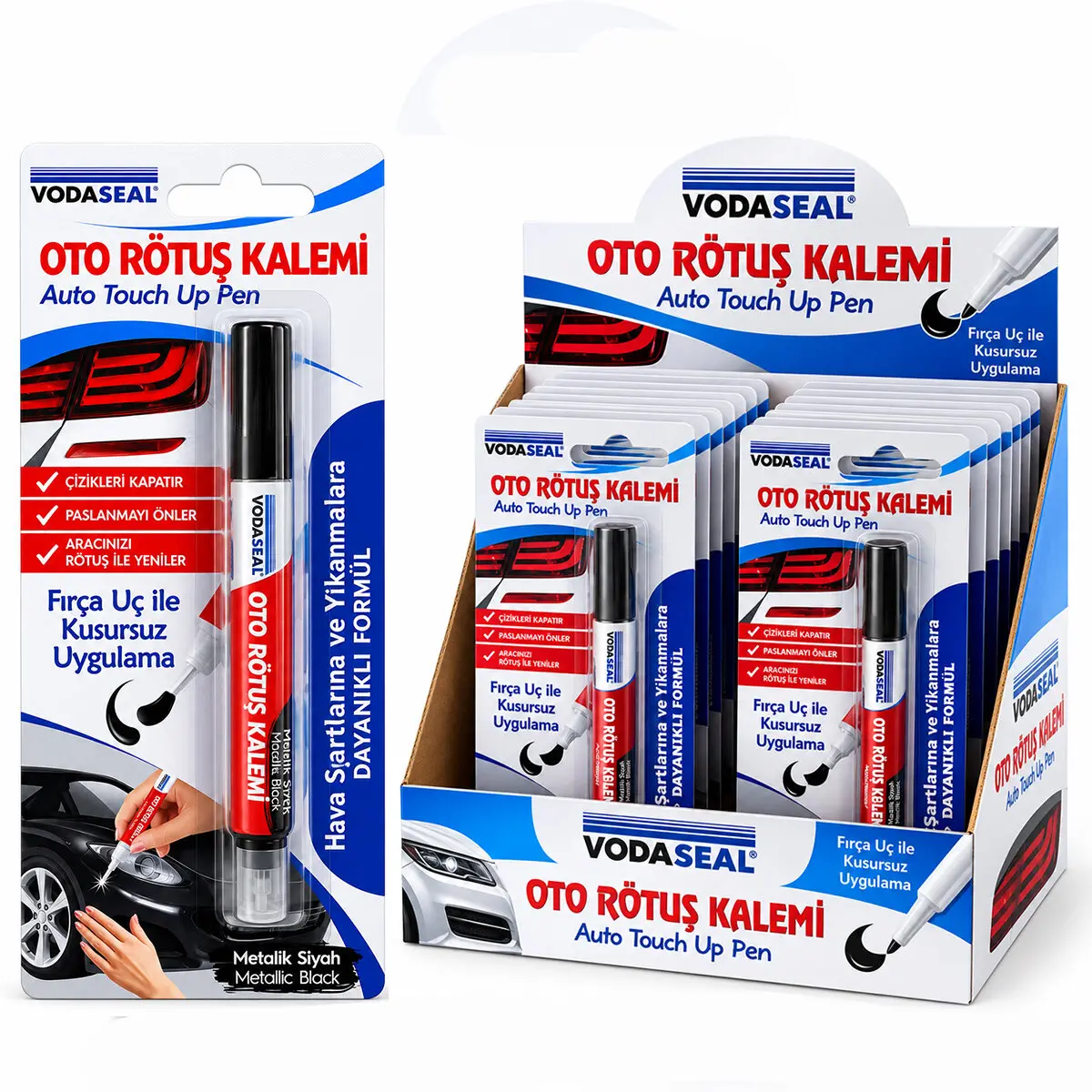 12 ADET METALİK SİYAH OTO RÖTUŞ KALEM FIRÇA UÇ 5ML (4745)