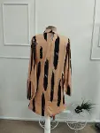 Kadın Uzun Kollu Yarı Balıkçı Yakalı Desenli Modal Kısa Elbise-5