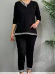 Kadın Yeni Sezon Uzun Kollu Ribana Detay Ikili Takım-5