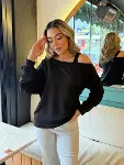 Kadın Uzun Kollu Tek Omuz Askı Detay Salaş Viskon Iki Iplik Bluz-13