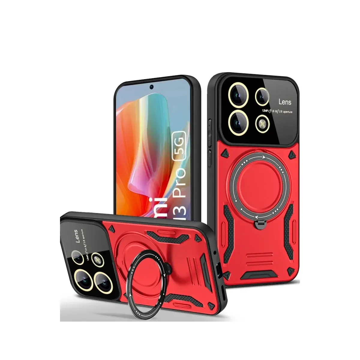 Xiao Red Note 13 Pro 4g Kılıf Joy Lens Standlı Kapak - Kırmızı